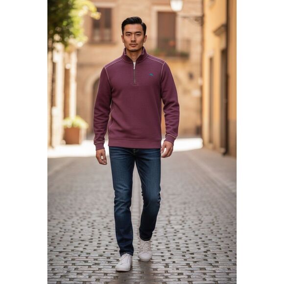 Tommy Bahama Other - Tommy Bahama Embacadero Mens Medium 1/4 Zip Pullover Burgundy Marlin Sweatshirt
